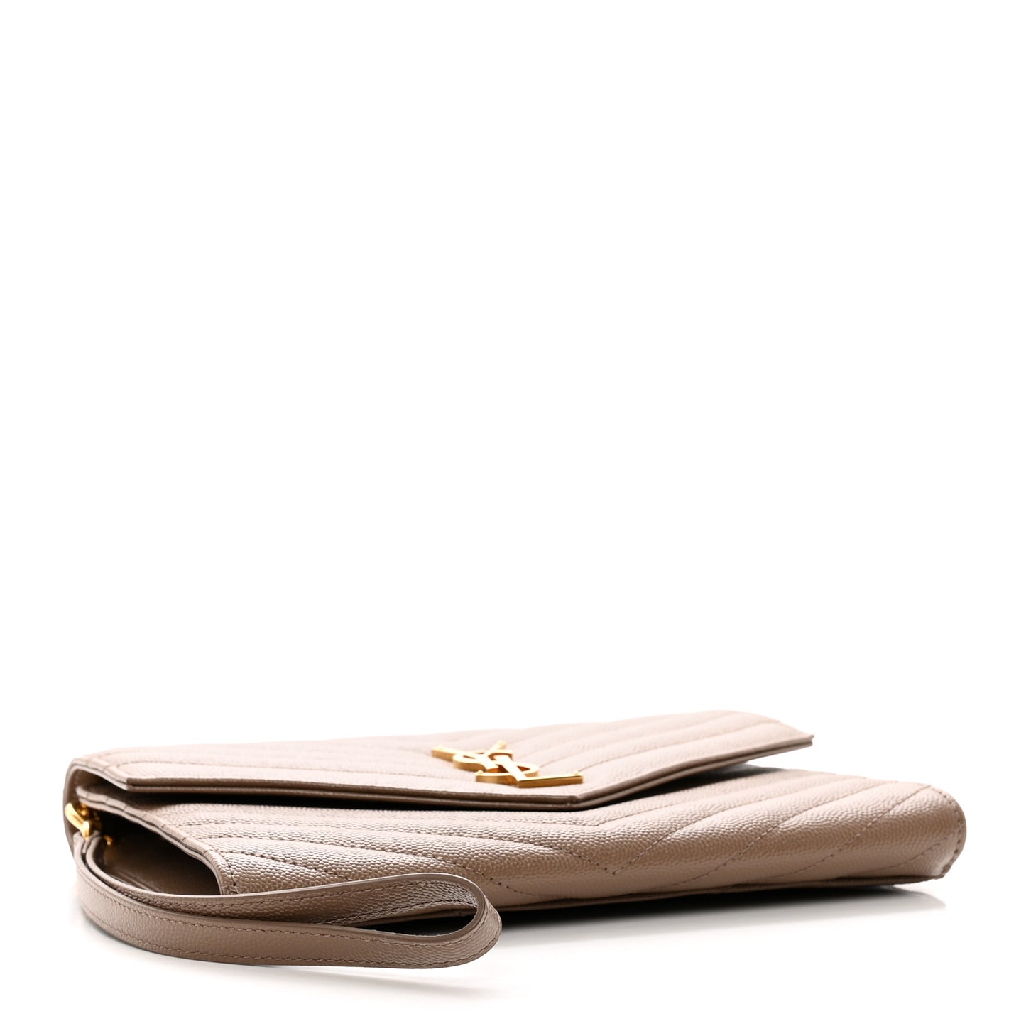 Grain De Poudre Matelasse Chevron Monogram Cassandre Flap Pouch Taupe