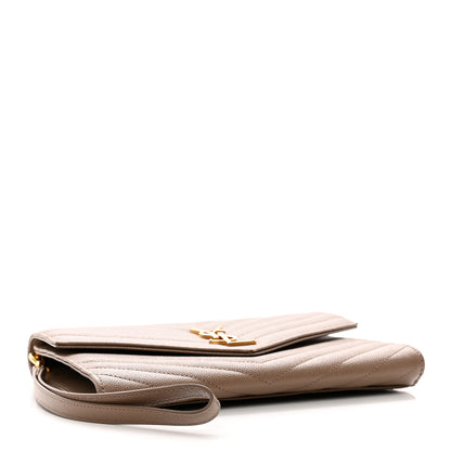 Saint Laurent Grain De Poudre Matelasse Chevron Monogram Cassandre Flap Pouch Taupe 4 of 8