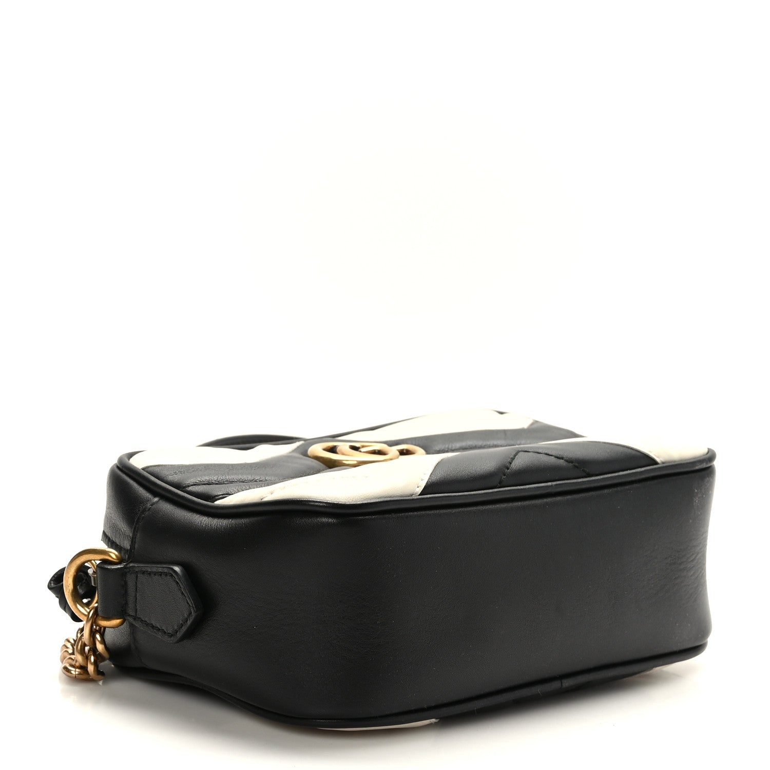 Gucci Calfskin Matelasse Mini GG Marmont Chain Shoulder Bag Black White 4 of 9