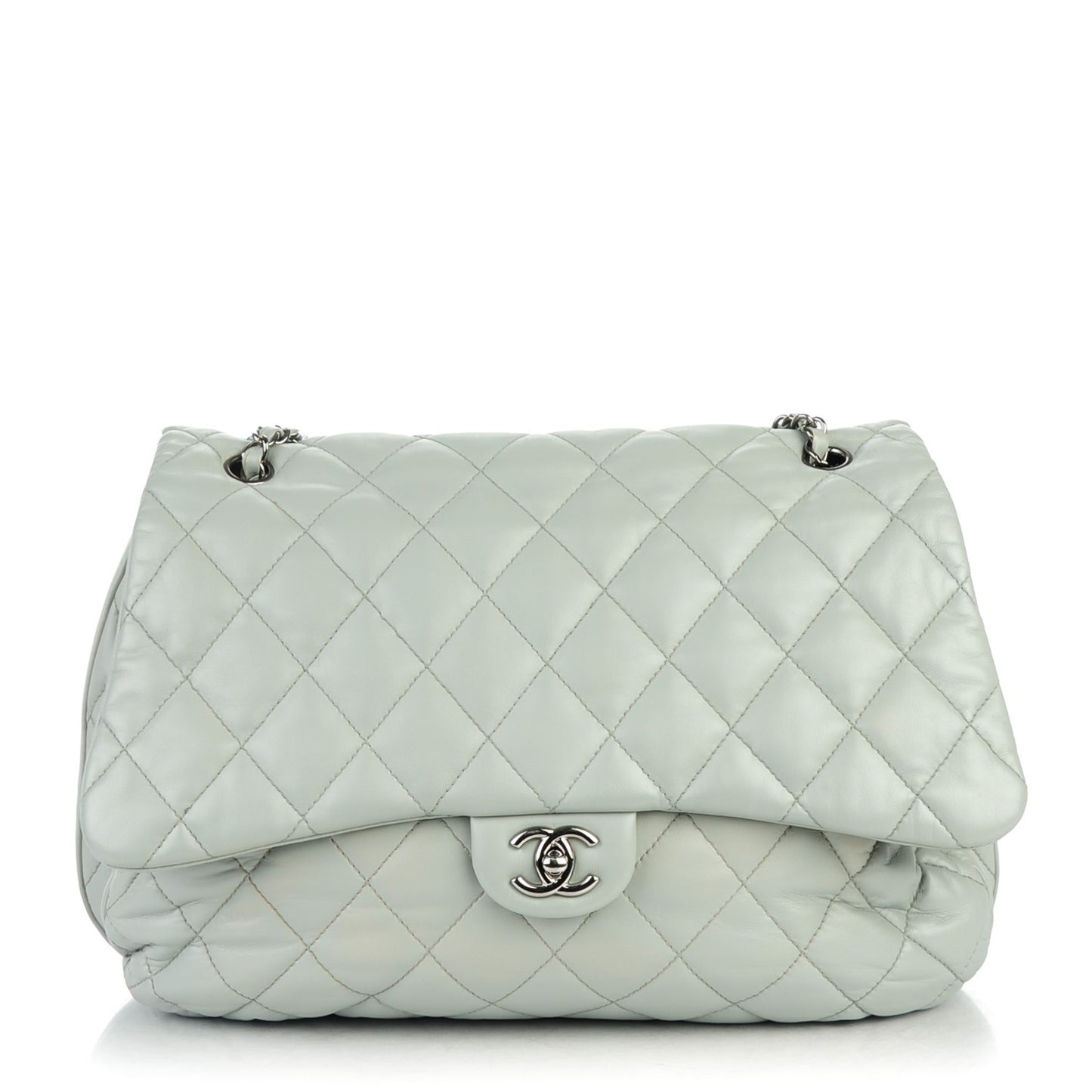 Lambskin Quilted 3 Maxi Flap Light Grey