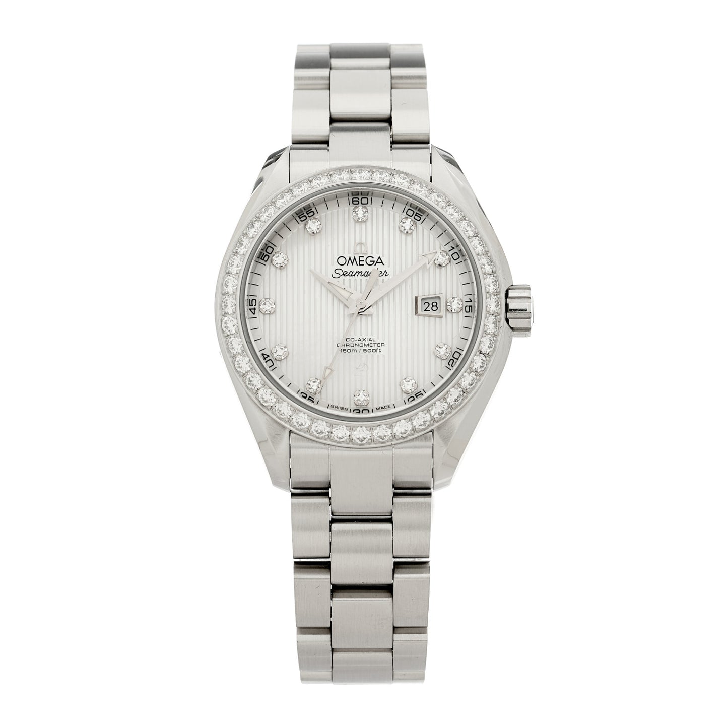 Stainless Steel Diamond Bezel Mother of Pearl 34mm Seamaster Aqua Terra Co-Axial Chronometer Automatic Watch 231.15.34.20.55.001