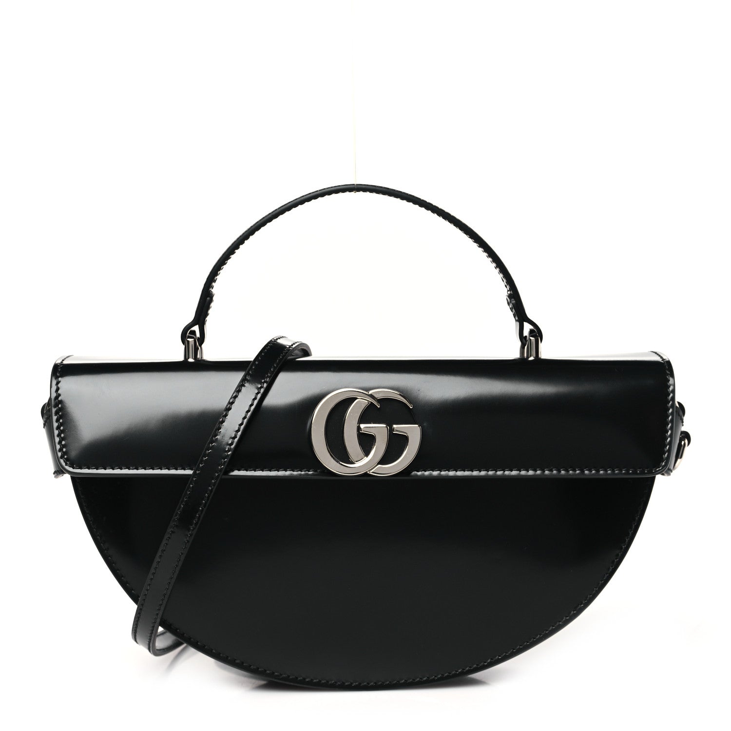 Gucci Calfskin Matelasse GG Marmont Half Moon Top Handle Bag Black 1 of 10