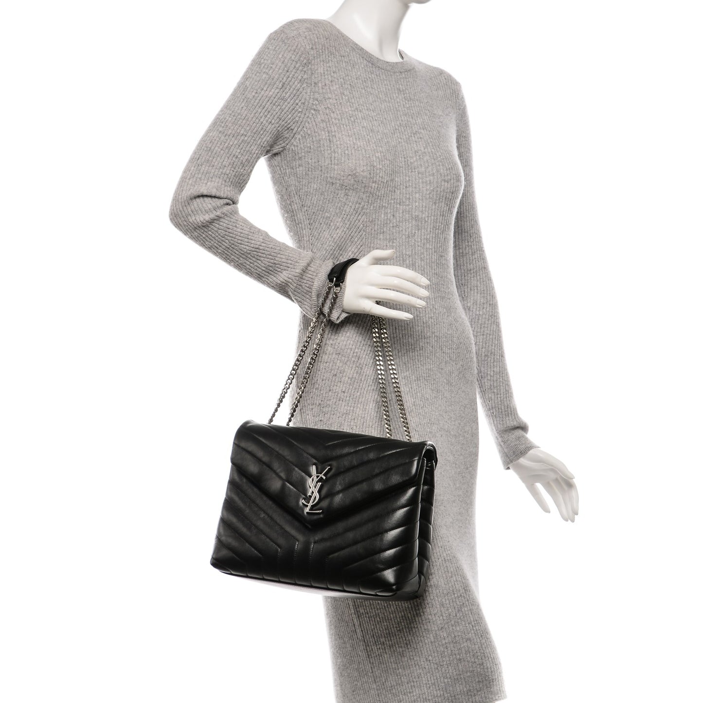 Calfskin Y Quilted Monogram Medium Loulou Chain Satchel Black
