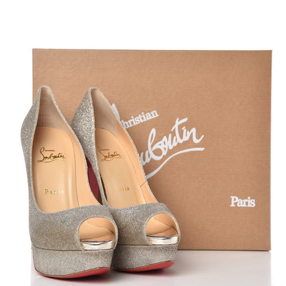 Christian Louboutin Mini Glitter Lady Peep 150 Pumps 39 Ivory Havana Beige 12 of 12