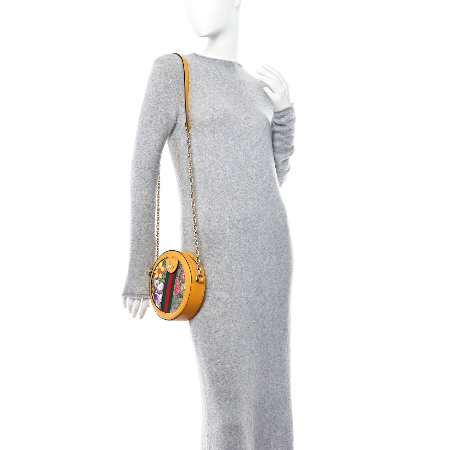 GG Supreme Monogram Flora Web Mini Ophidia Round Shoulder Bag Beige Multicolor Crop