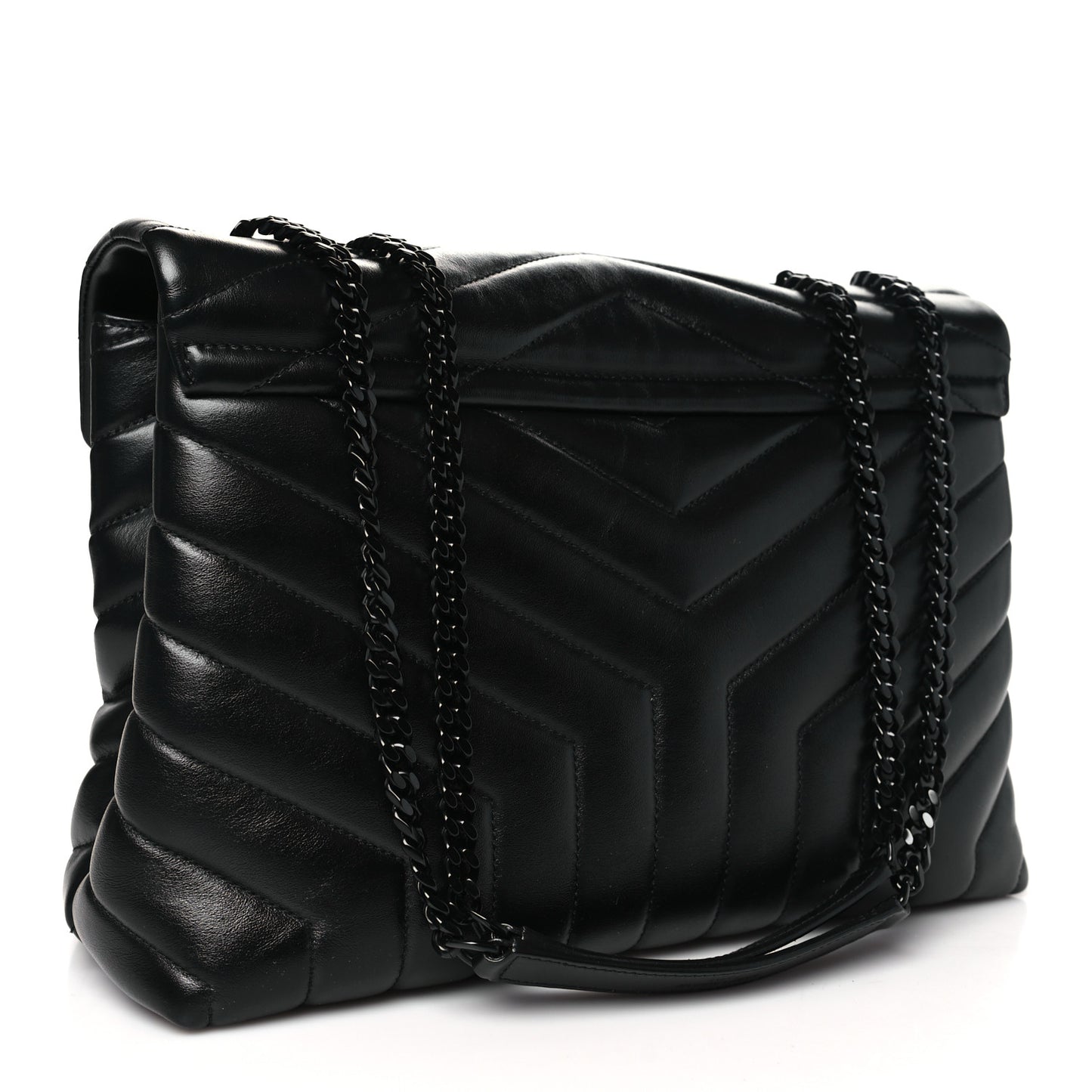 Calfskin Y Quilted Monogram Monochrome Medium Loulou Chain Satchel Black