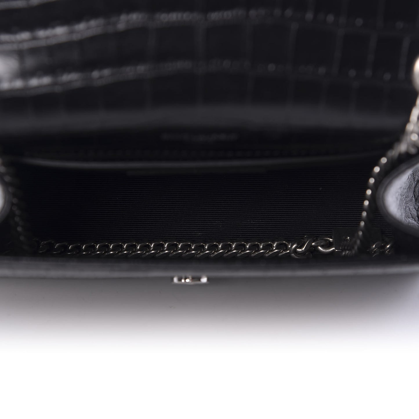 Calfskin Crocodile Embossed Small Classic Monogram Kate Tassel Satchel Black