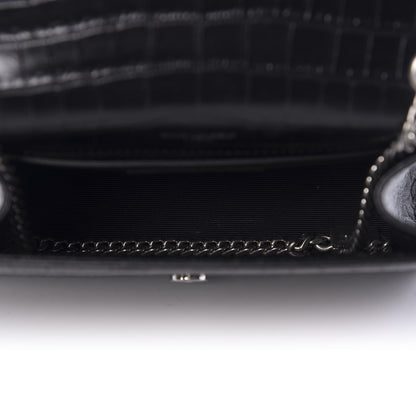 Saint Laurent Calfskin Crocodile Embossed Small Classic Monogram Kate Tassel Satchel Black 5 of 11
