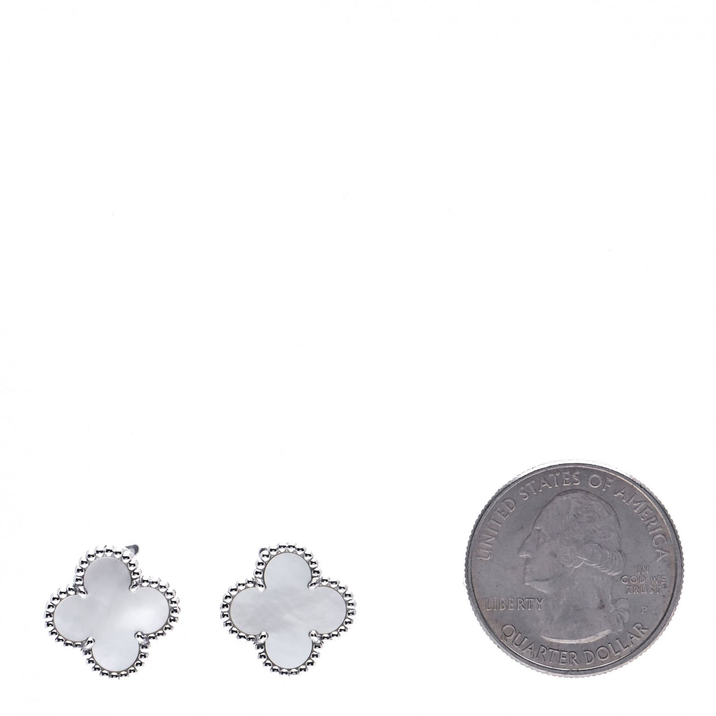 18K White Gold Mother of Pearl Vintage Alhambra Earrings
