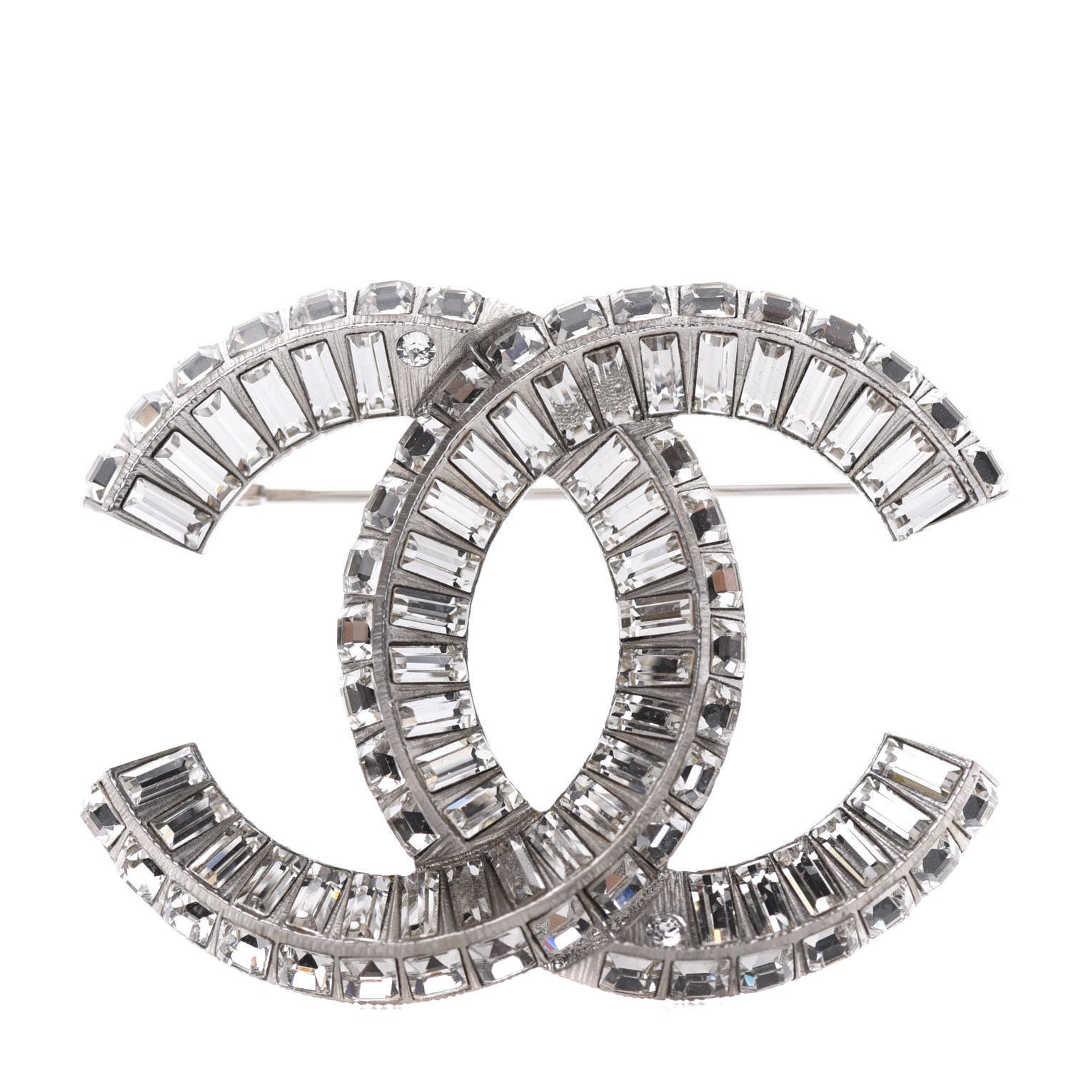 Chanel Baguette Crystal CC Brooch Silver 1 of 5