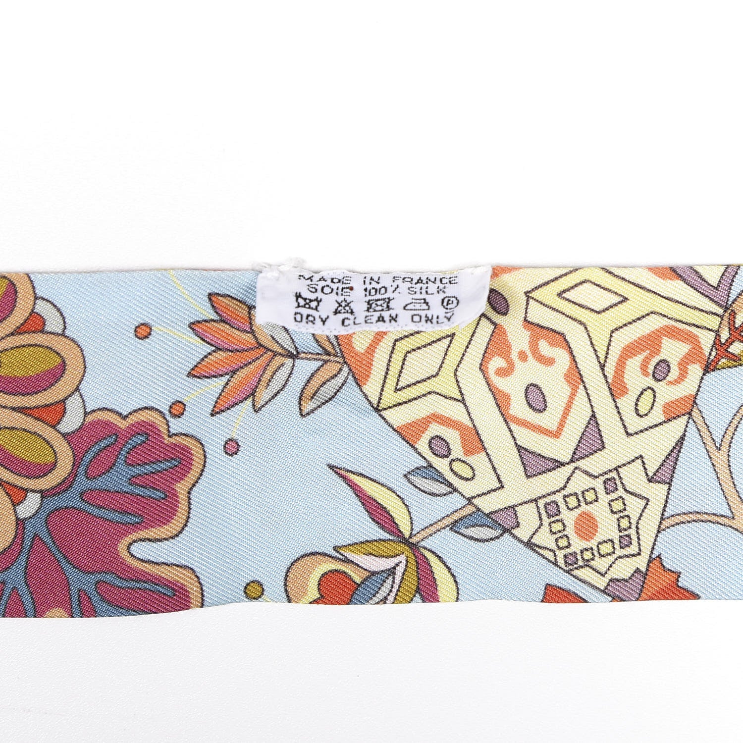 Hermes Silk Fleurs et Papillons de Tissus Twilly Bleu Ciel Corail Jaune 4 of 4