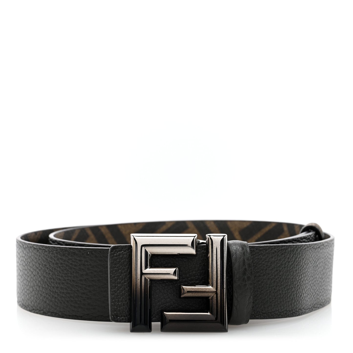Cuoio Romano Glazed Fabric FF Reversible Belt 95 38 Black Tobacco