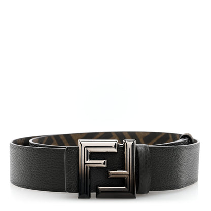 Fendi Cuoio Romano Glazed Fabric FF Reversible Belt 95 38 Black Tobacco 1 of 6