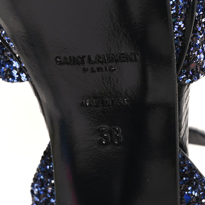 Saint Laurent Glitter Calfskin Ayers Tribute 75 Platform Sandals 38 Midnight Black Blue Royal 7 of 10