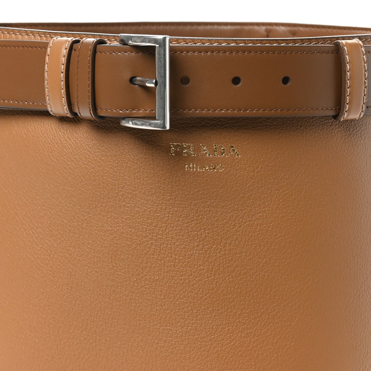 Calfskin Buckle Bucket Bag With Belt Caramel