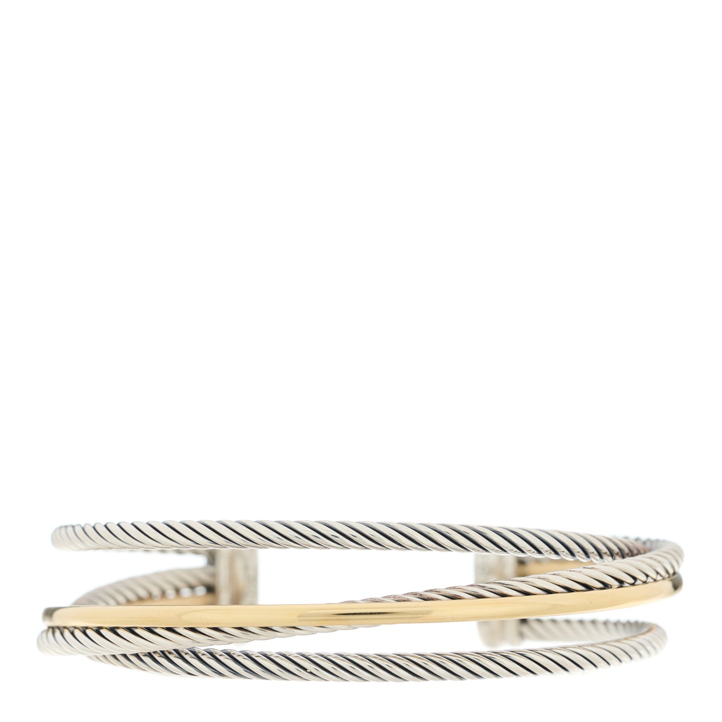 Sterling Silver 18K Yellow Gold Crossover Three Row Cuff Bracelet