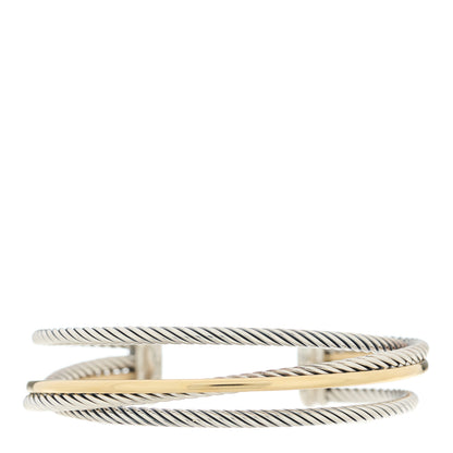 David Yurman Sterling Silver 18K Yellow Gold Crossover Three Row Cuff Bracelet 1 of 3