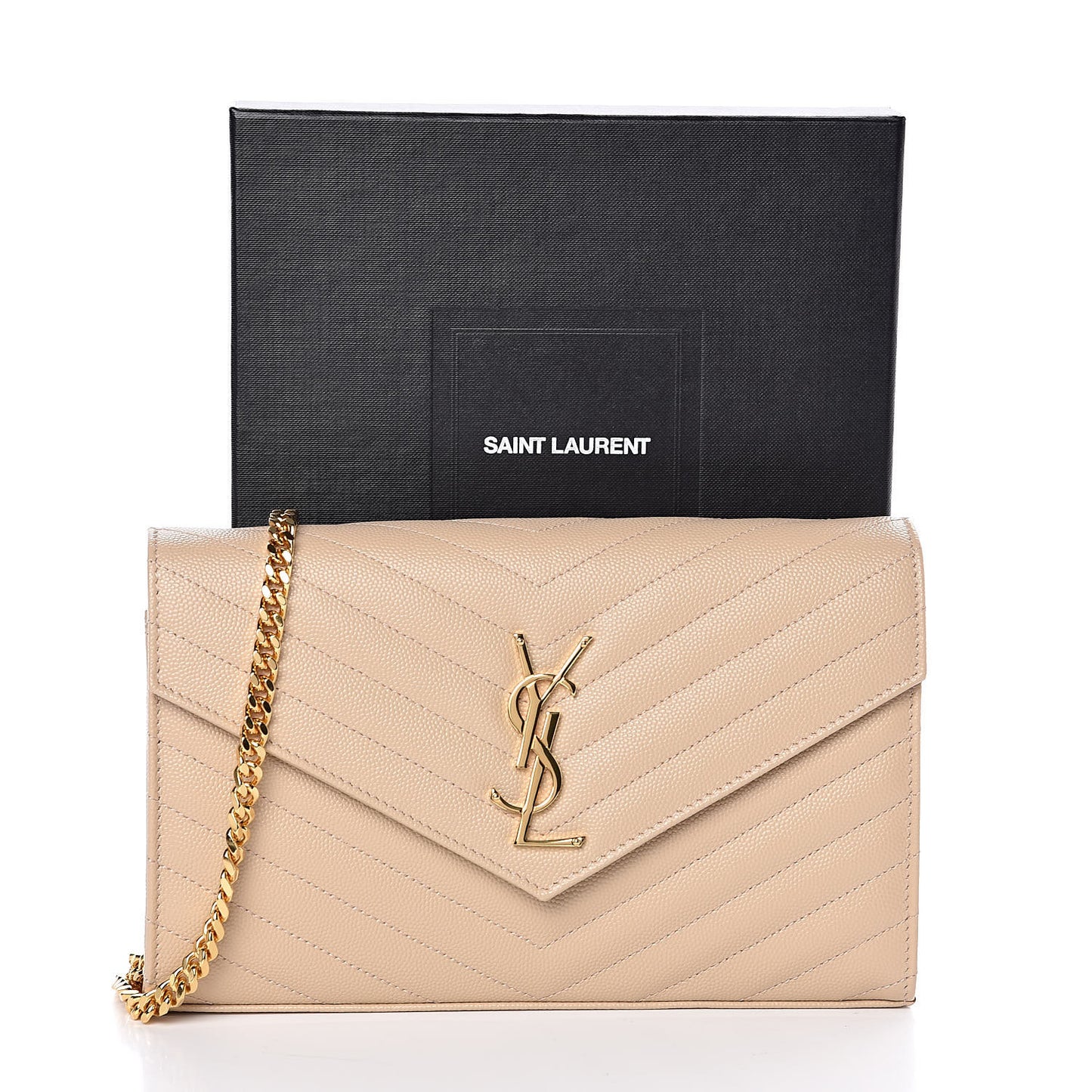 Grain De Poudre Matelasse Chevron Monogram Chain Wallet Nude Powder