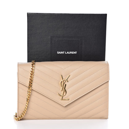 Saint Laurent Grain De Poudre Matelasse Chevron Monogram Chain Wallet Nude Powder 10 of 10