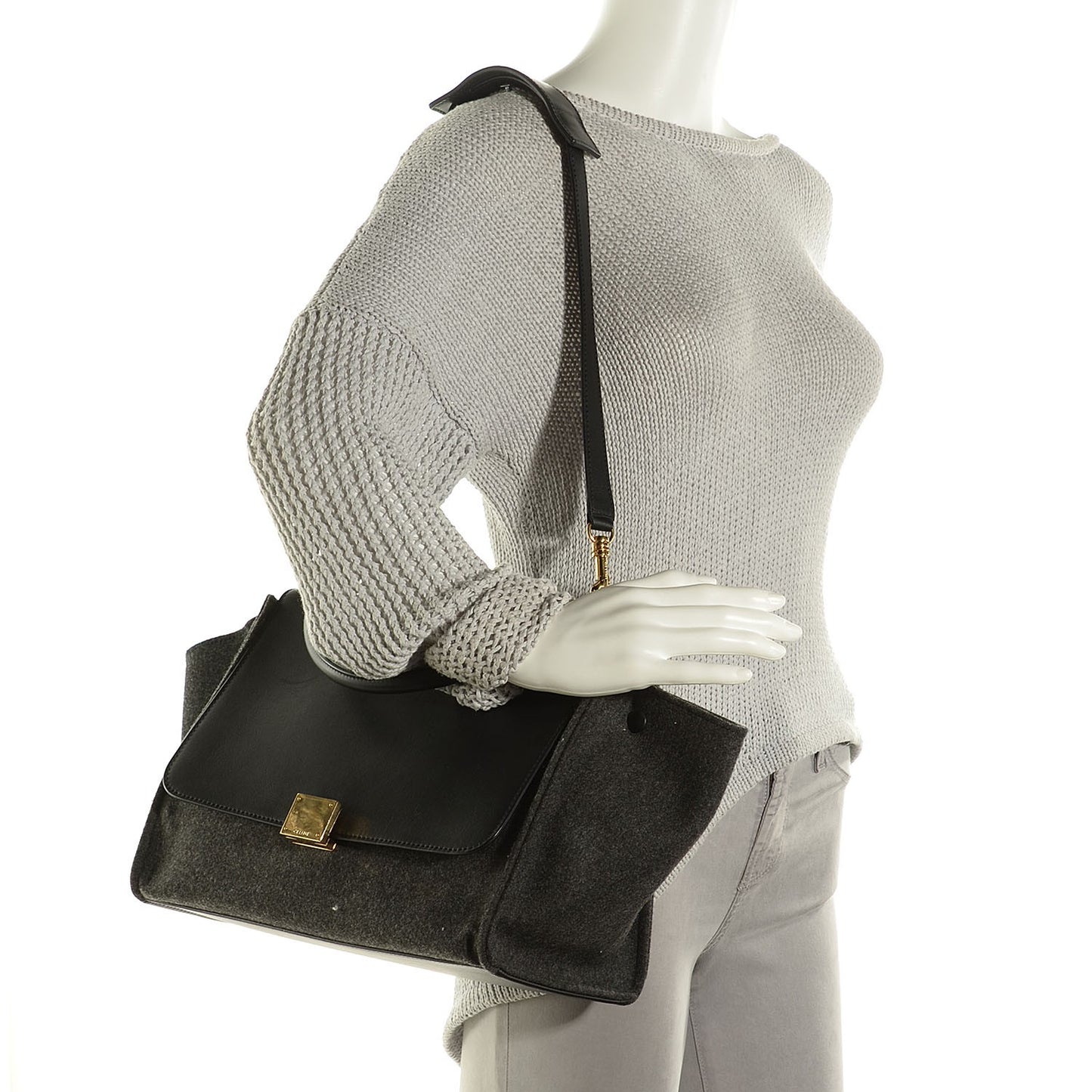 Smooth Calfskin Felt Medium Trapeze Dark Grey