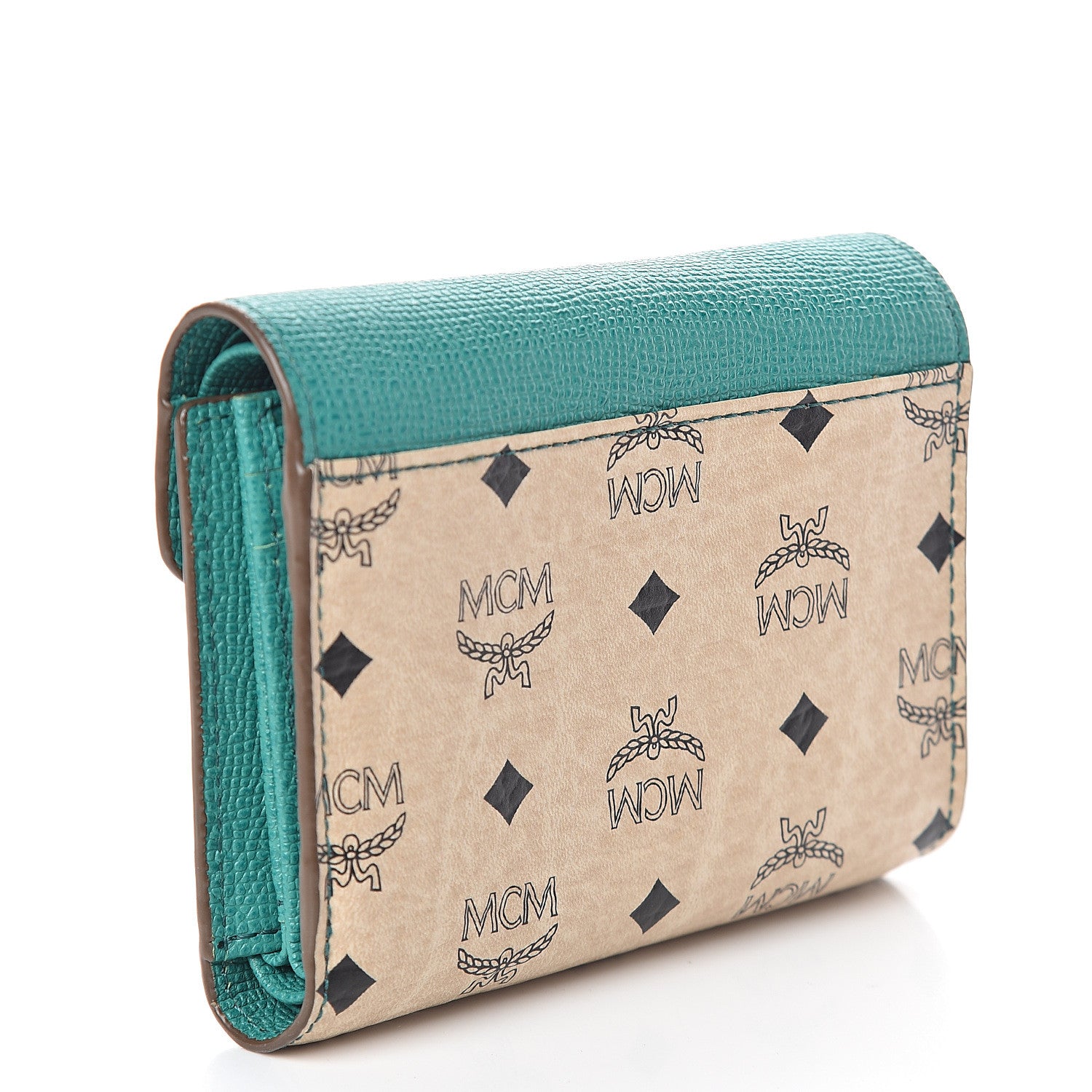 MCM Visetos Tri-Fold Love Letter Flap Wallet Beige Oasis Green 2 of 5