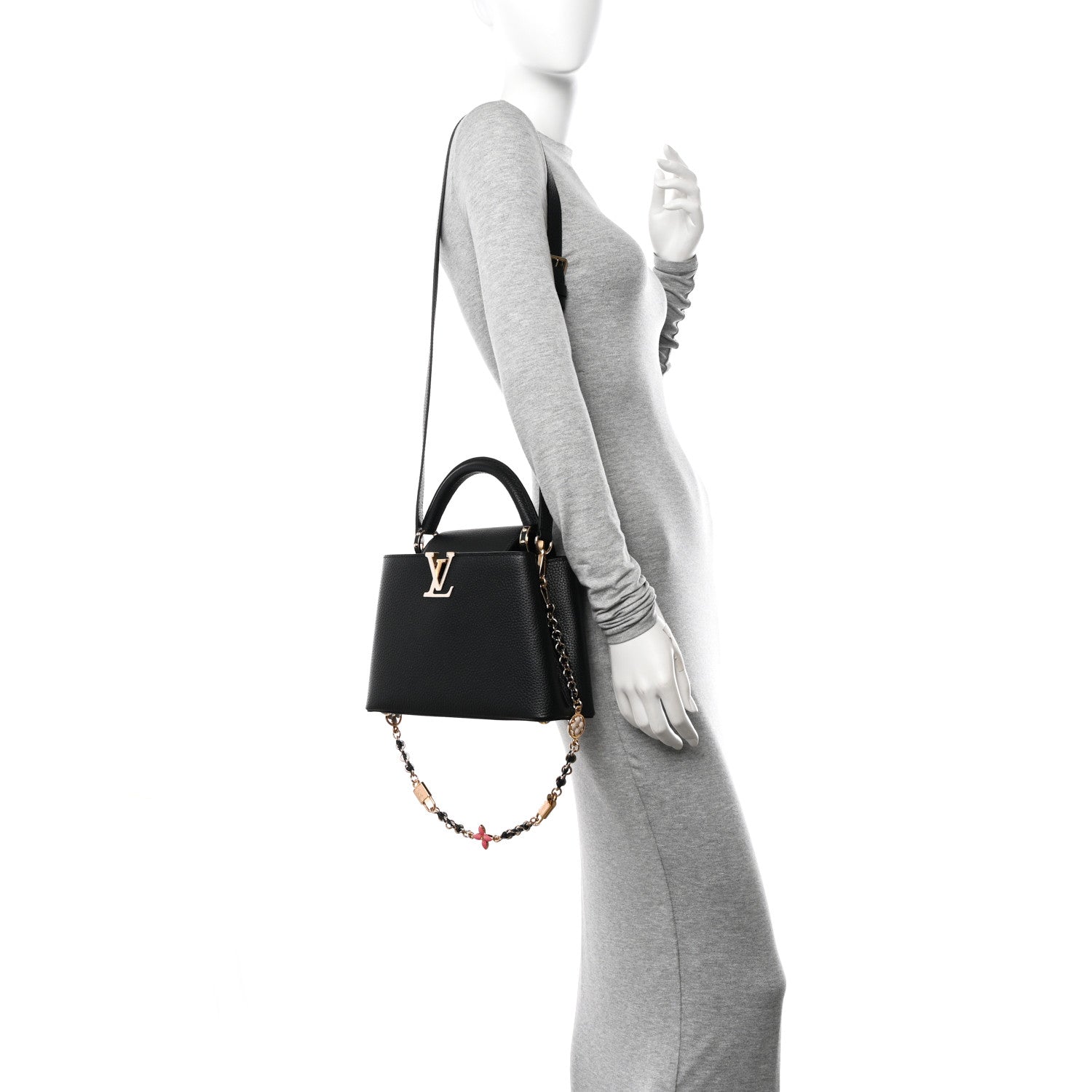 Louis Vuitton Taurillon Enamel Flower Padlock Chain Capucines BB Black 2 of 9