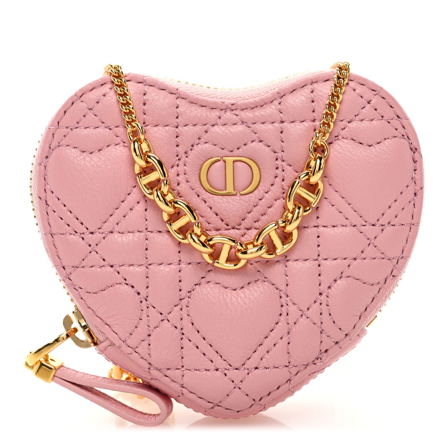 Calfskin Cannage Dioramour Caro Heart Pouch With Chain Old Rose