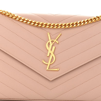 Saint Laurent Grain De Poudre Matelasse Chevron Monogram Chain Wallet Pale Pink 9 of 12