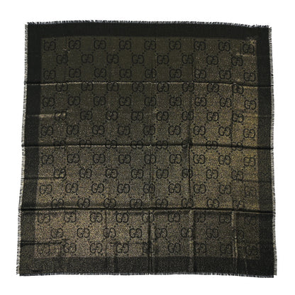 Gucci Wool Silk Jacquard Lame GG Monogram Atarest Lux Square Shawl Black Gold 1 of 3
