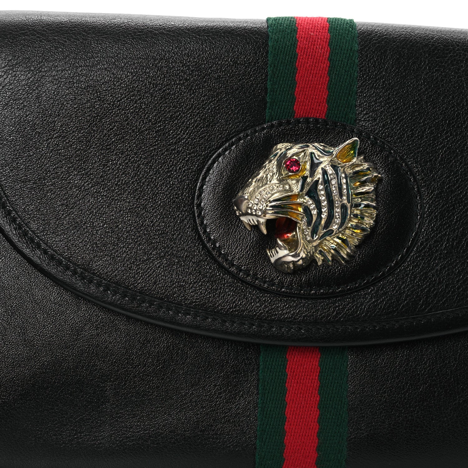 Gucci Textured Calfskin Web Small Rajah Slim Flap Shoulder Bag Black 9 of 12