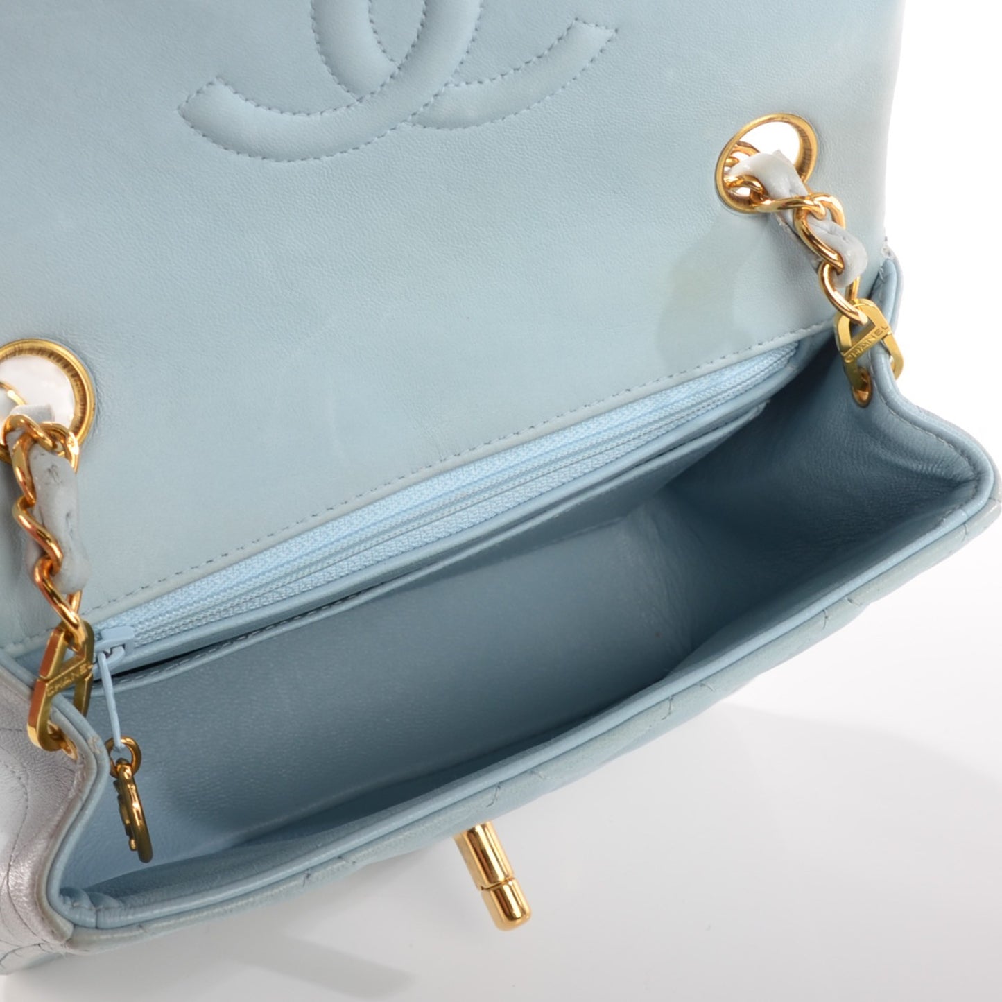 Lambskin Quilted Mini Square Flap Light Blue