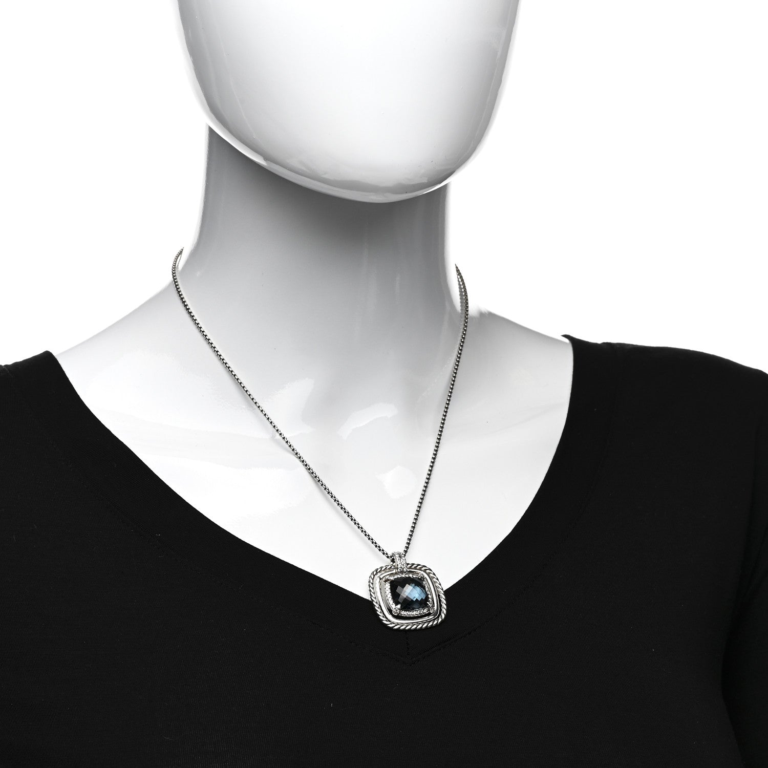 David Yurman Sterling Silver Diamond Hampton Blue Topaz Chatelaine Cable Bezel Pendant Necklace 2 of 4