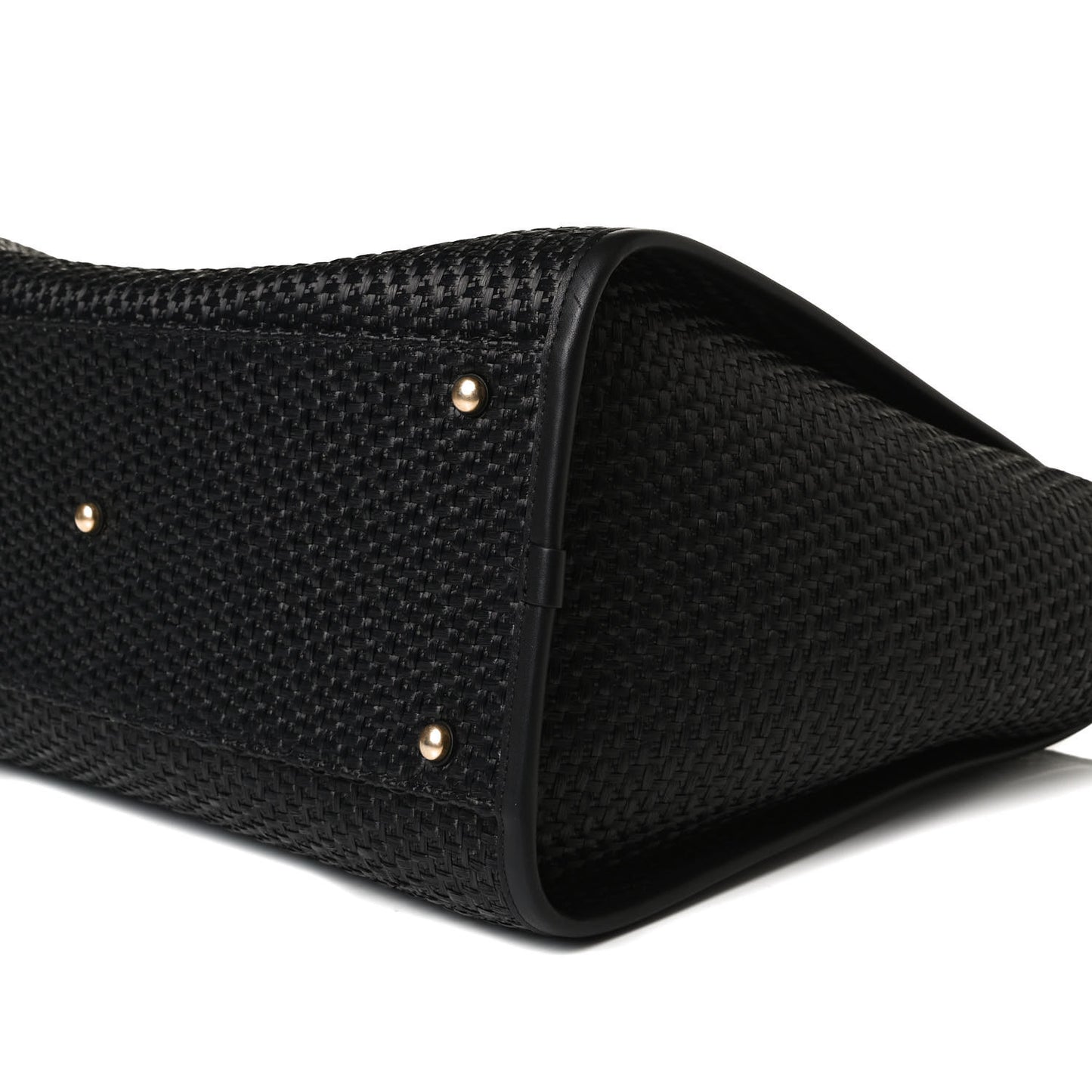 Straw Raffia Calfskin Chain Medium Deauville Tote Black