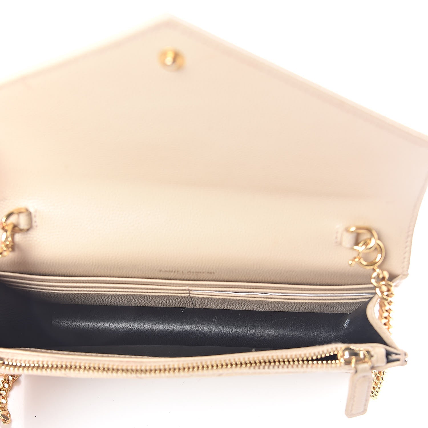Saint Laurent Grain De Poudre Matelasse Chevron Monogram Envelope Chain Wallet Nude Powder 5 of 9