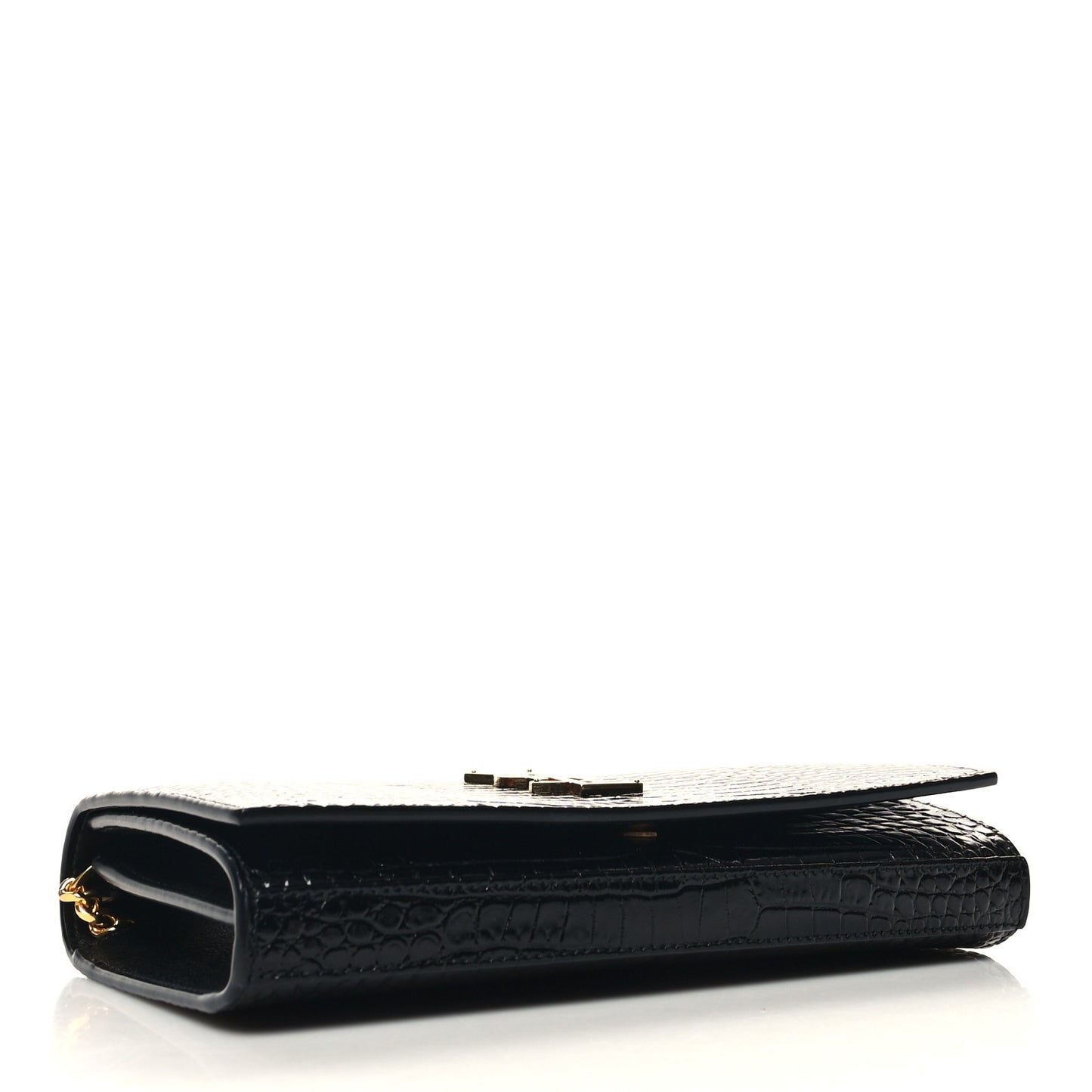 Calfskin Crocodile Embossed Cassandre Wallet On Chain WOC Black