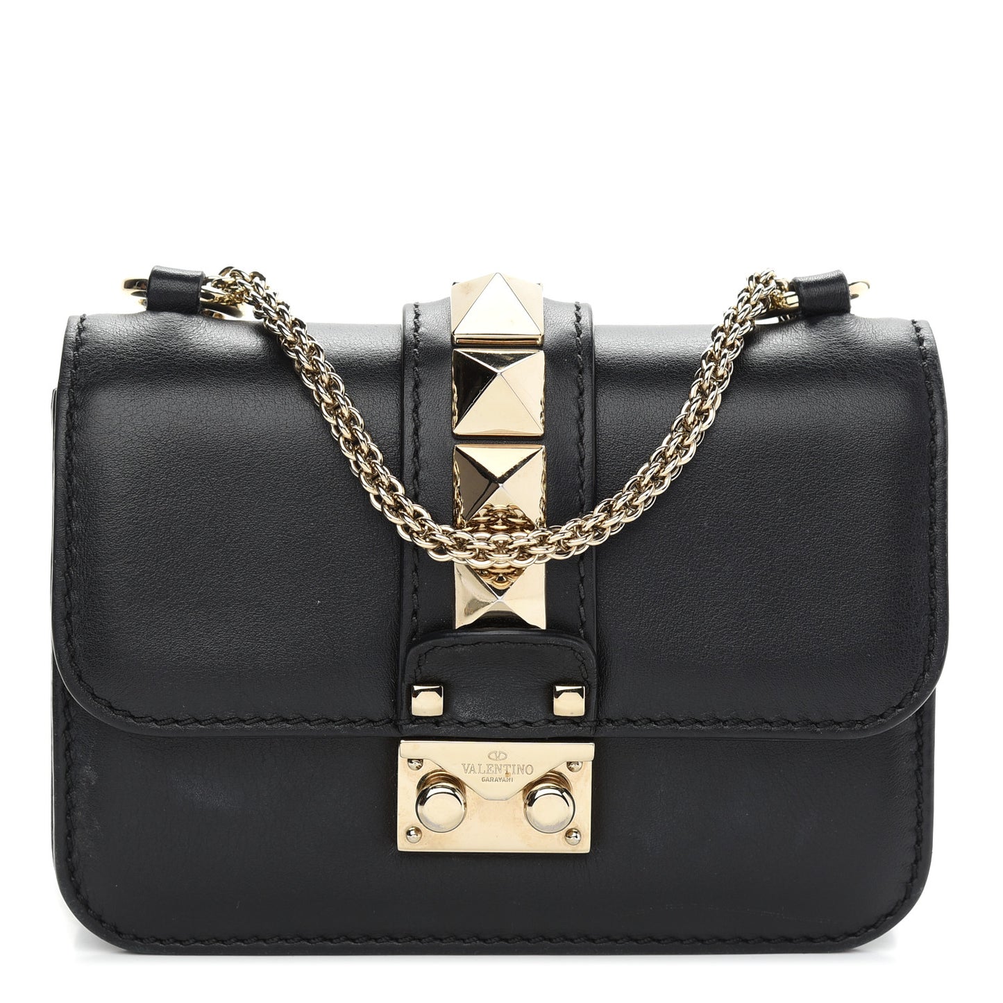 Vitello Mini Glam Lock Rockstud Flap Black
