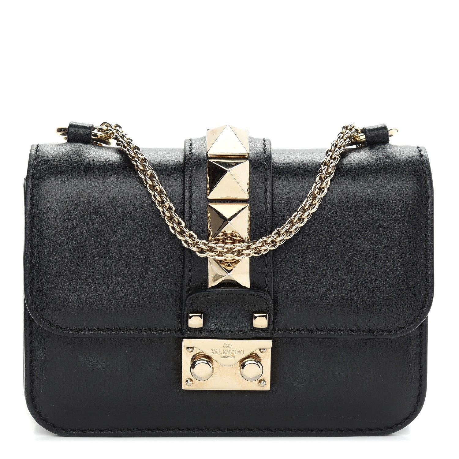 Valentino Garavani Vitello Mini Glam Lock Rockstud Flap Black 1 of 9