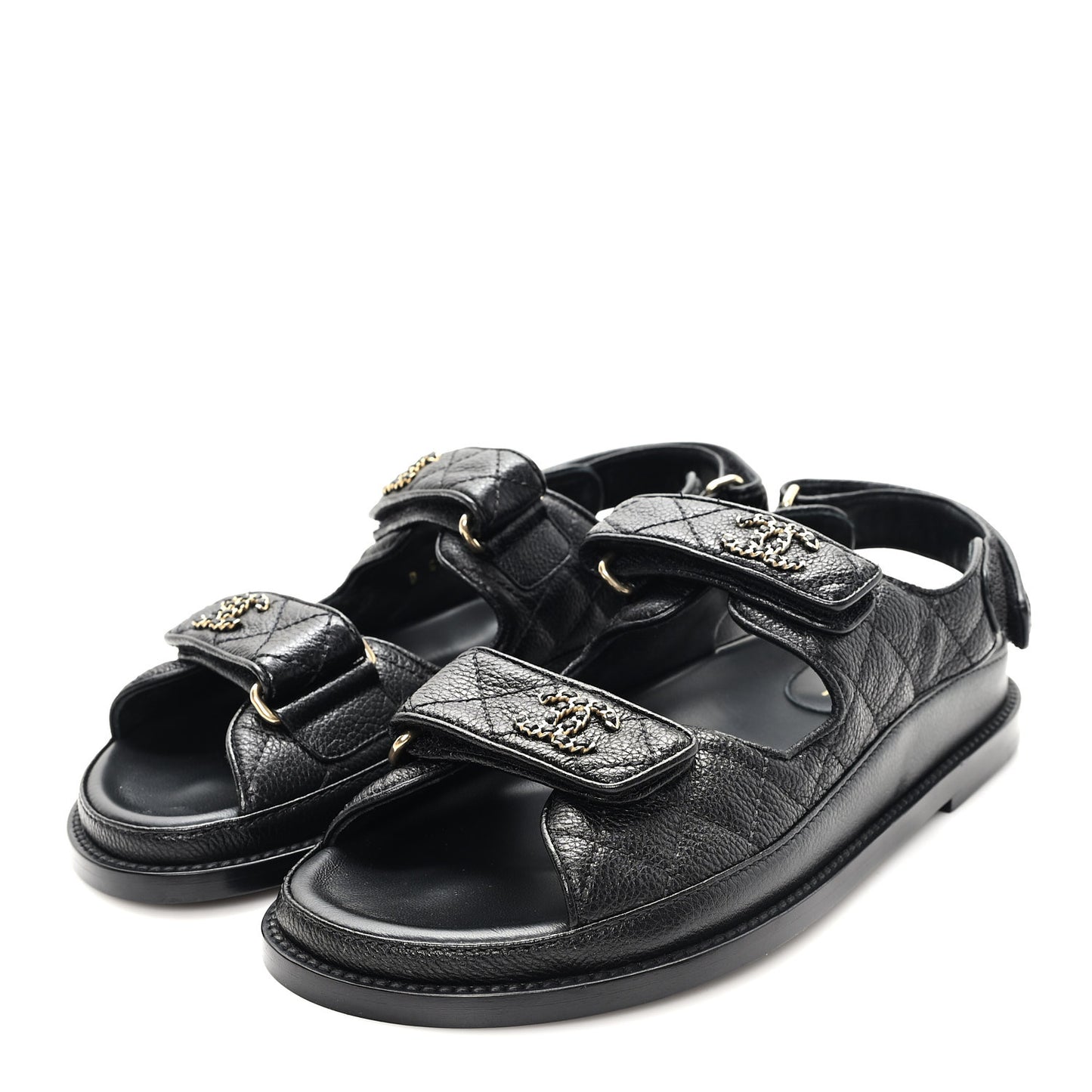 Grained Calfskin Velcro Dad Sandals 36.5 Black