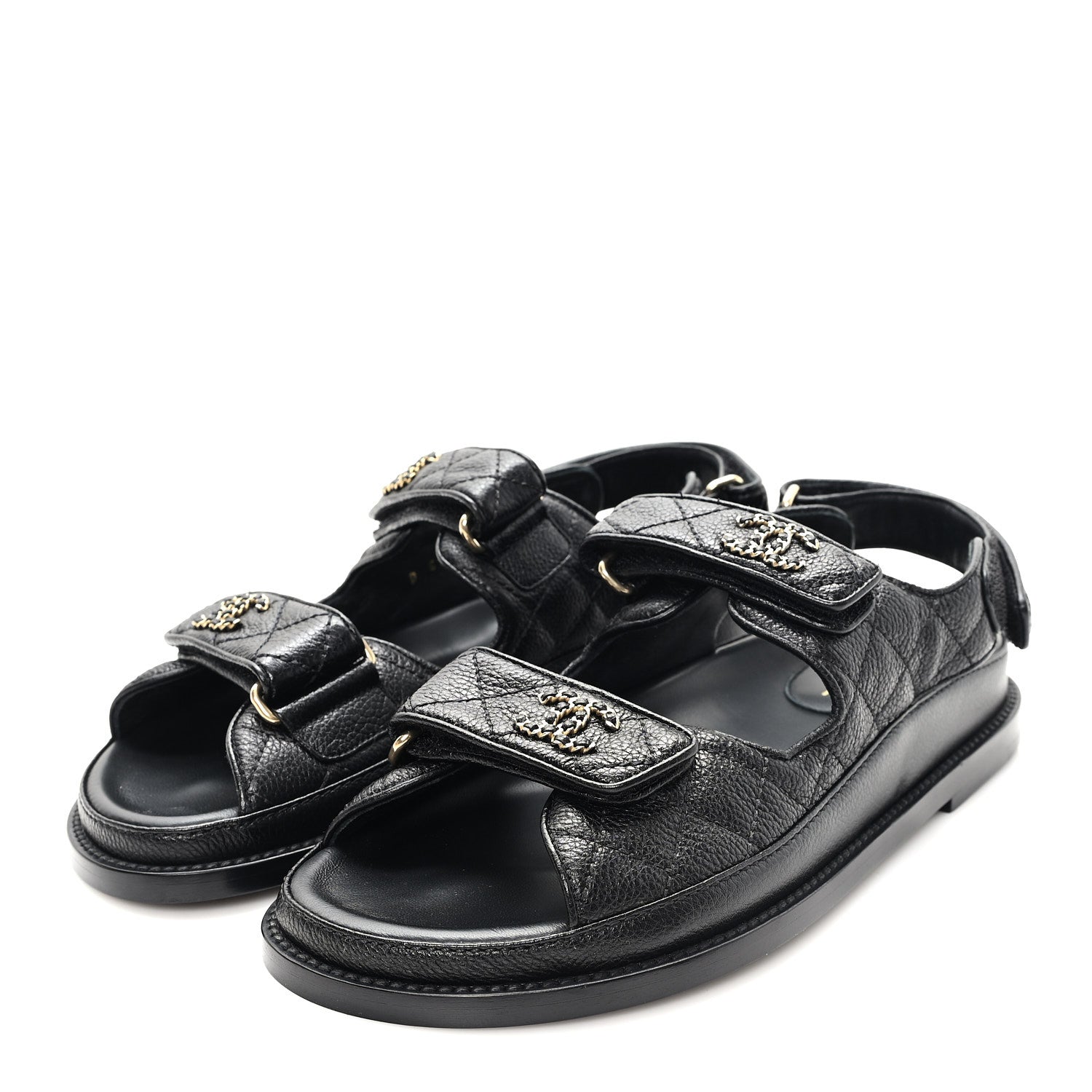 Chanel Grained Calfskin Velcro Dad Sandals 36.5 Black 4 of 10