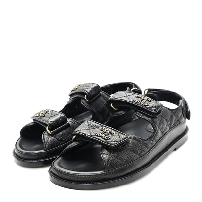 Chanel Grained Calfskin Velcro Dad Sandals 36.5 Black 4 of 10