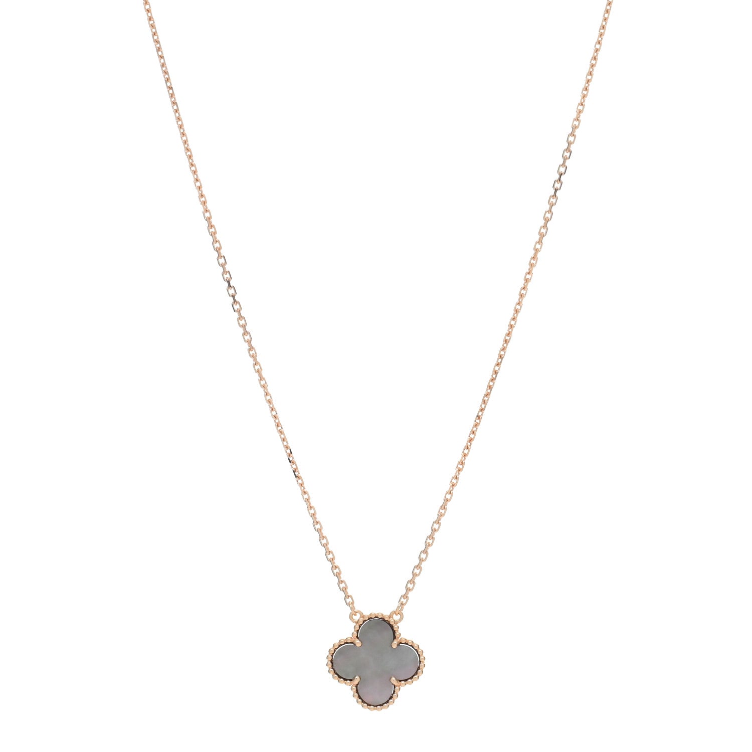 Van Cleef & Arpels 18K Rose Gold Gray Mother of Pearl Vintage Alhambra Pendant Necklace 1 of 5