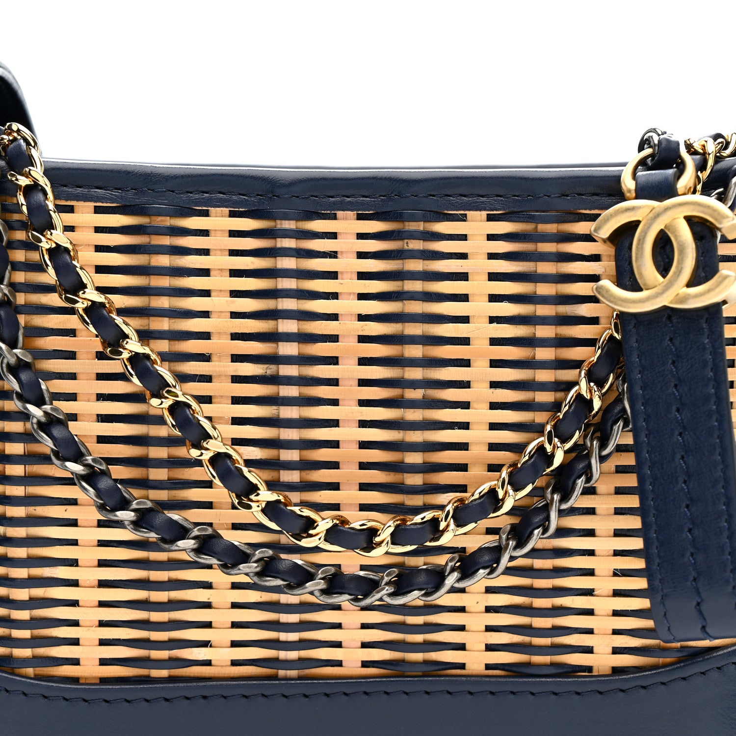 Chanel Rattan Calfskin Small Gabrielle Hobo Beige Navy 8 of 10