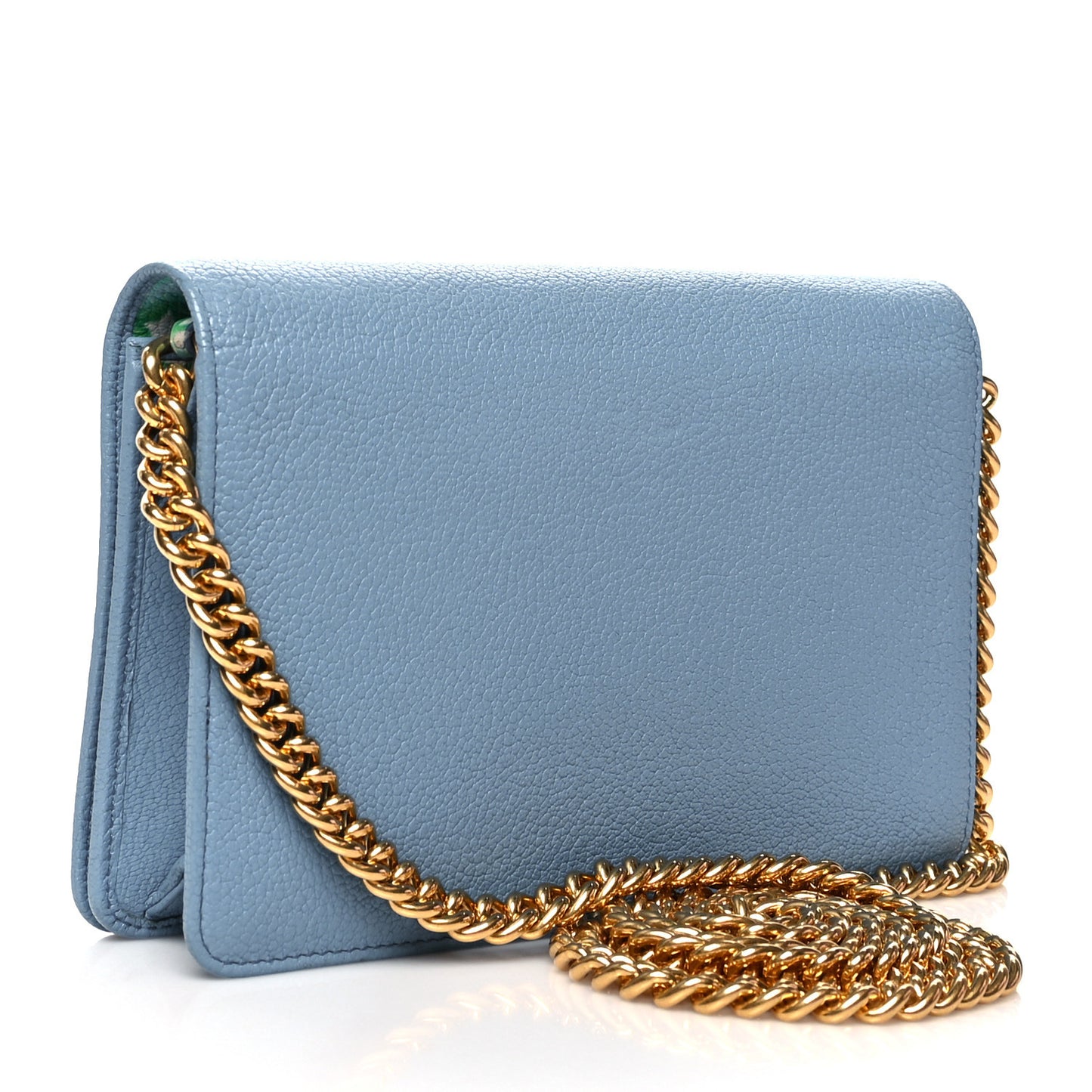 Goatskin Madras Chain Crossbody Light Blue
