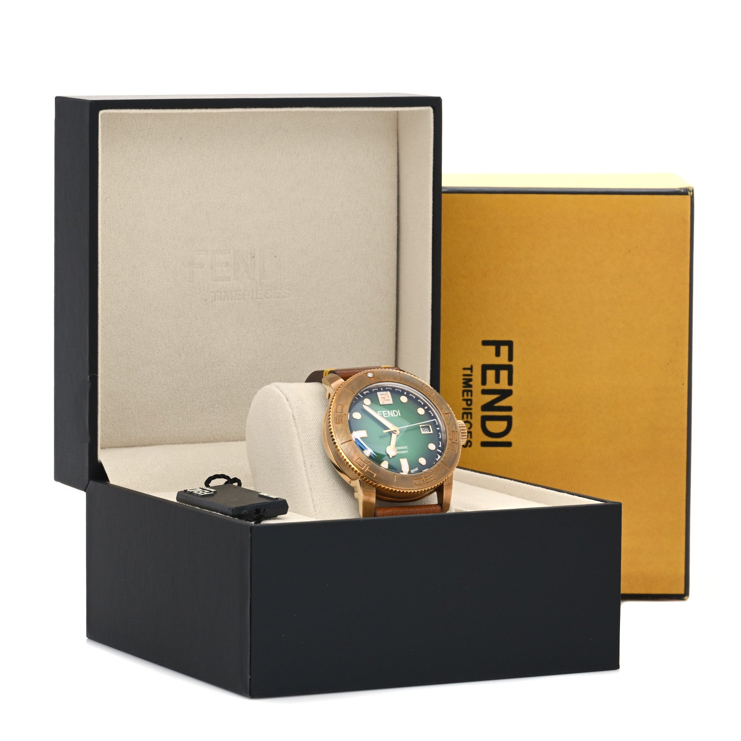 Fendi Stainless Steel Bronze Calfskin 42mm Aqua Diver Automatic Watch Green 5 of 5