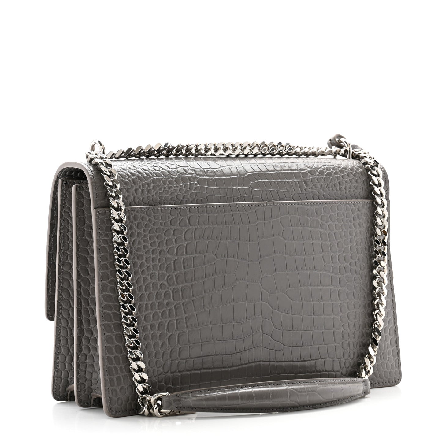 Calfskin Crocodile Embossed Large Monogram Sunset Fog