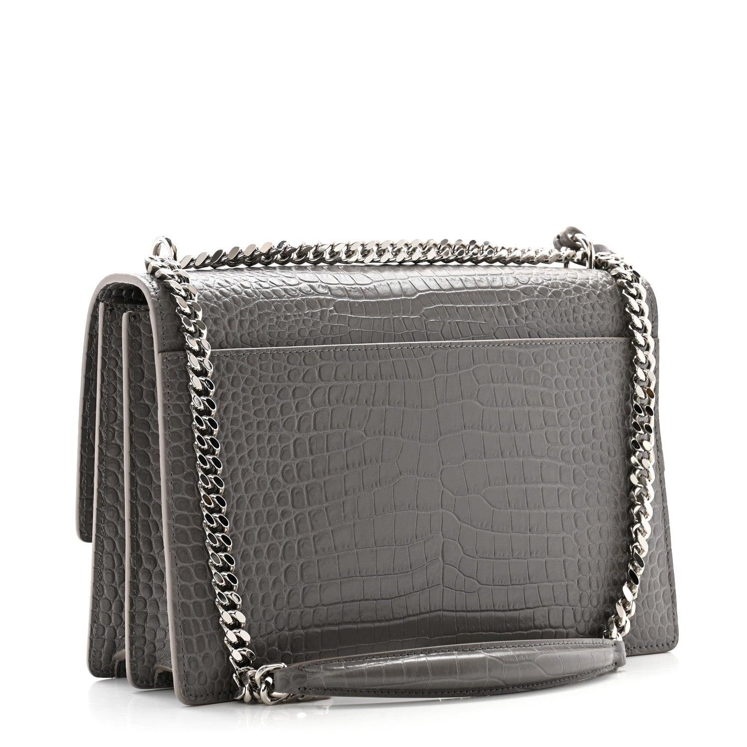 Saint Laurent Calfskin Crocodile Embossed Large Monogram Sunset Fog 3 of 12