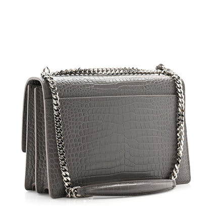 Saint Laurent Calfskin Crocodile Embossed Large Monogram Sunset Fog 3 of 12