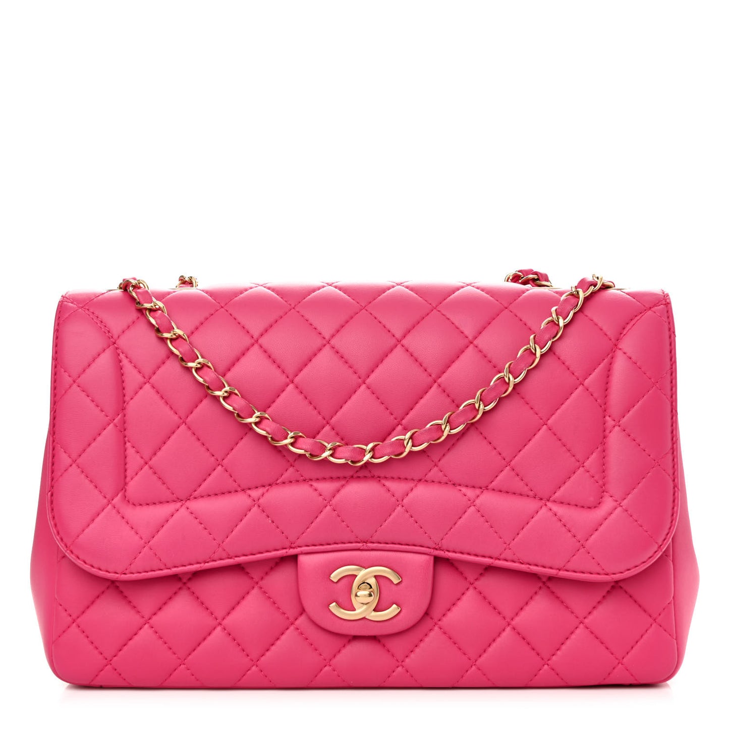 Lambskin Quilted Jumbo Mademoiselle Chic Flap Fuchsia