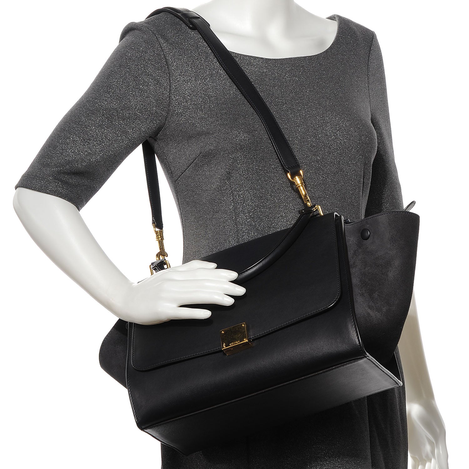 Celine Calfskin and Suede Small Trapeze Navy Blue 2 of 7