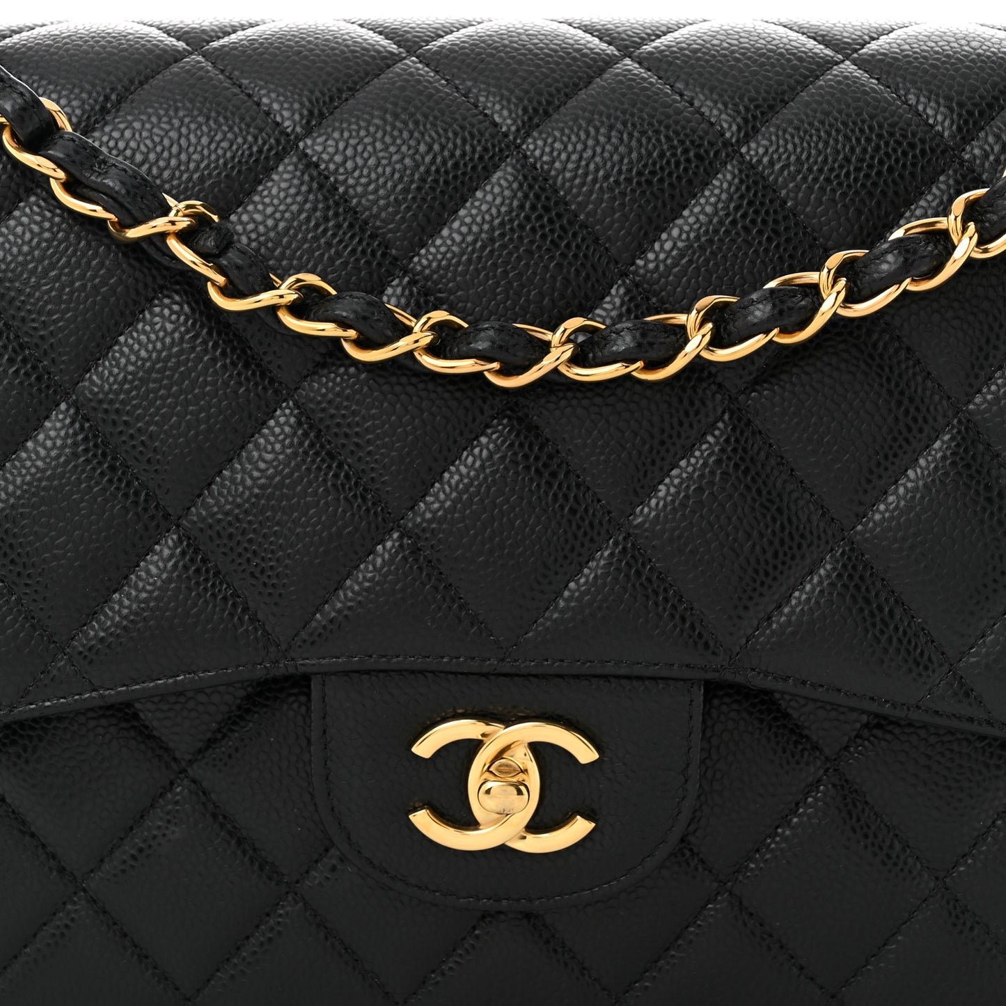 Caviar Quilted Jumbo Double Flap Black